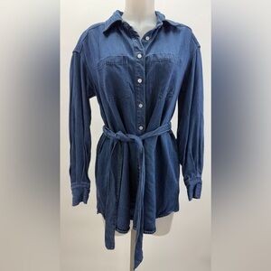 LPA Blue Denim Button-Up Shirt Dress with Belt Size Medium